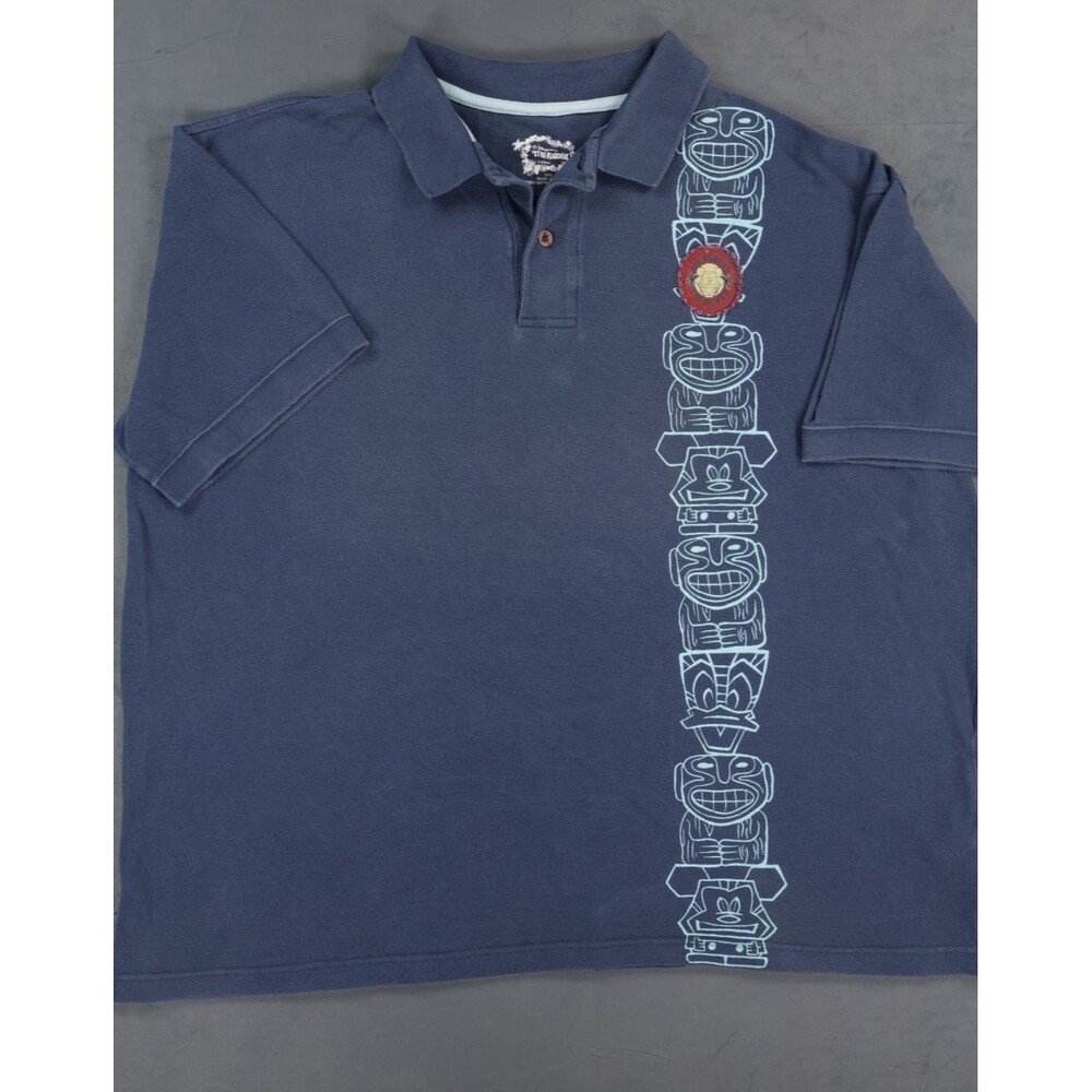 Disney Store Tiki Kingdom Shirt Mens XXL Blue Hawaiian Mickey Polo Embroidered